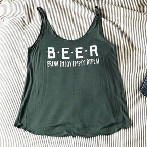 Novelty beer olive green tank top - L/XL